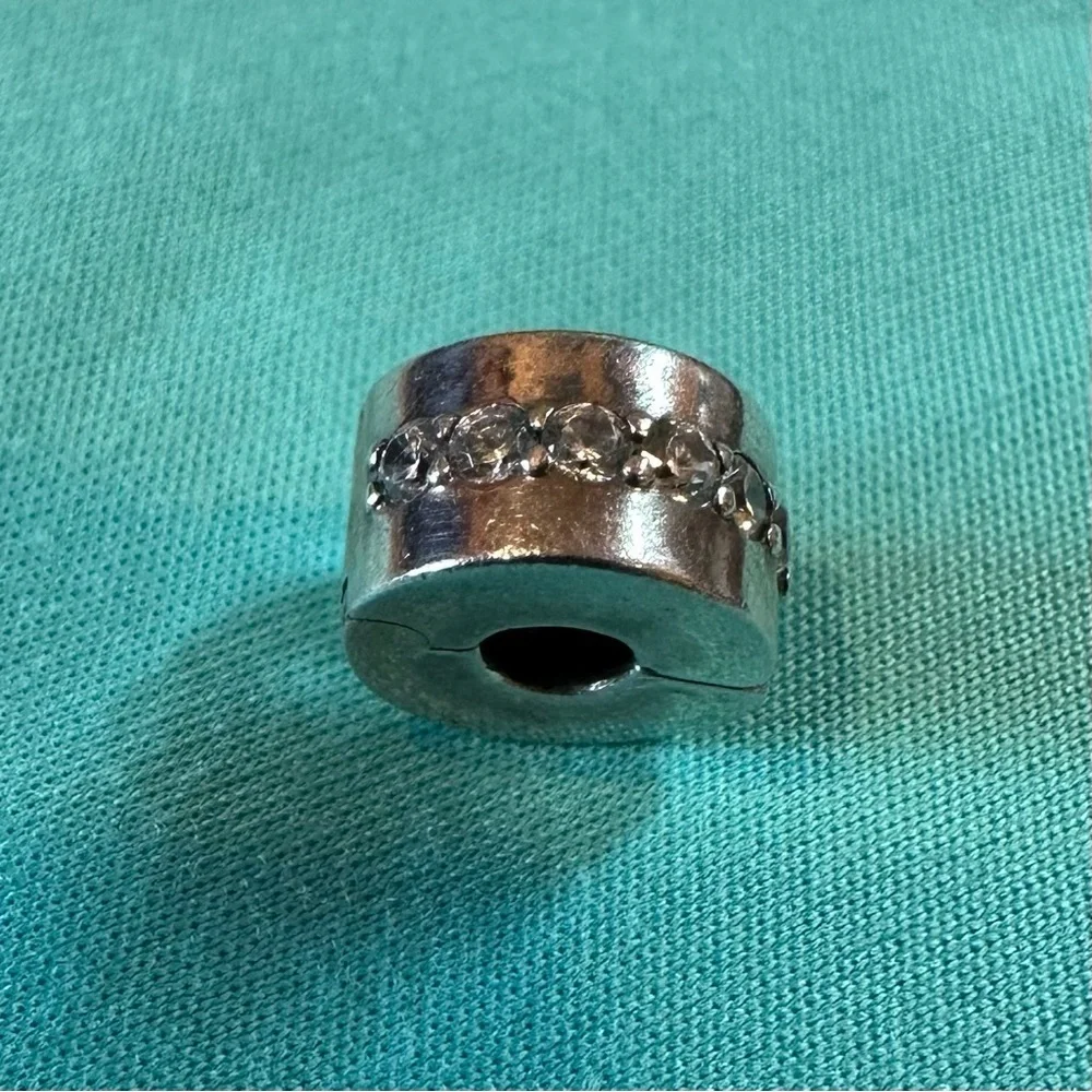 Elegant Silver clip and charm with Crystal Accents